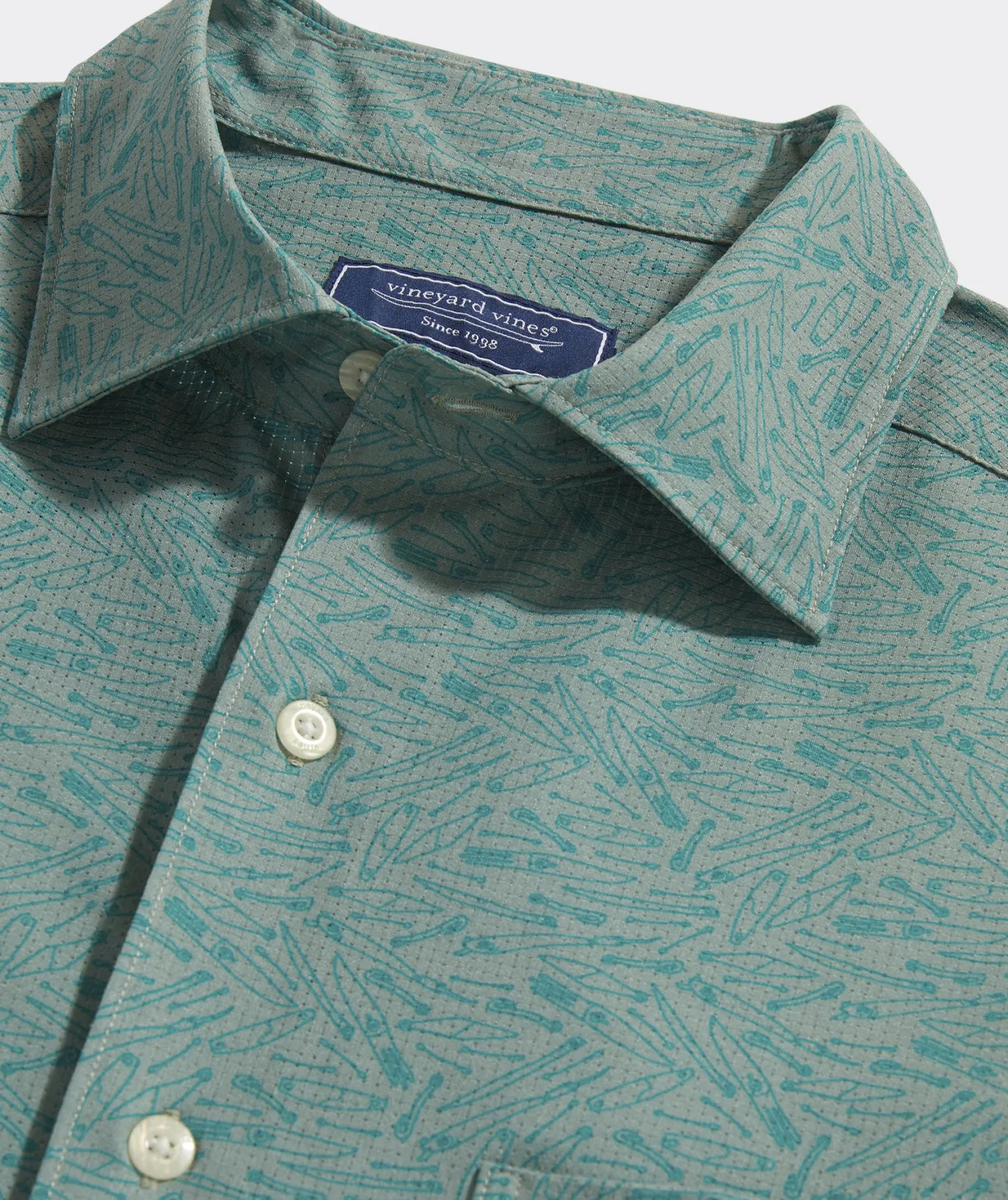 Vineyard Vines Abe Pieciak Fishing Lures Short-Sleeve Performance Shirt Lures Micro - Sage Olive Sale