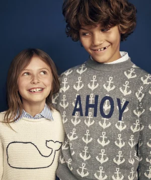 Vineyard Vines Boys’ Cotton Cashmere Cable Crewneck Sweater Nautical Navy Fashion