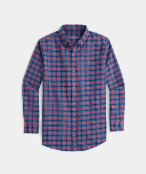 Vineyard Vines Boys' Cotton Twill Plaid Shirt Pld Cocktail Sauce Outlet