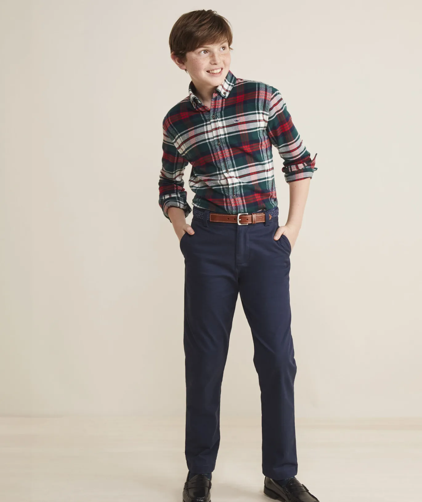 Vineyard Vines Boys' Stretch Flannel Tartan Shirt Red Velvet 2 Store