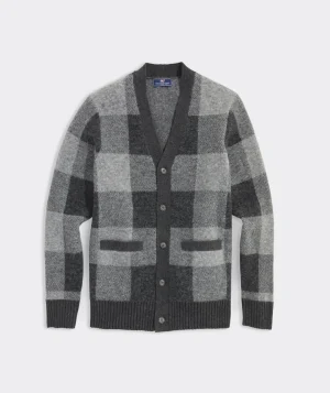 Vineyard Vines Buffalo Check V-Neck Cardigan Charcoal Heather Store