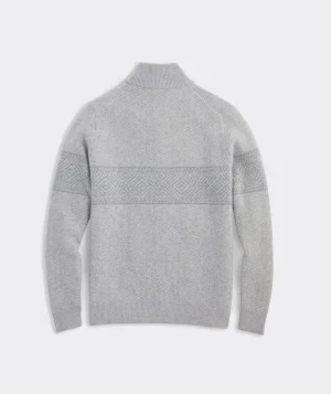 Vineyard Vines Cashmere Fair Isle Button Mockneck Sweater Silver Fox Fashion