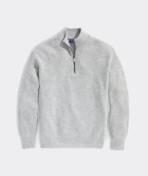 Vineyard Vines Cashmere Fisherman Rib Quarter-Zip Sweater Light Gray Heather Outlet