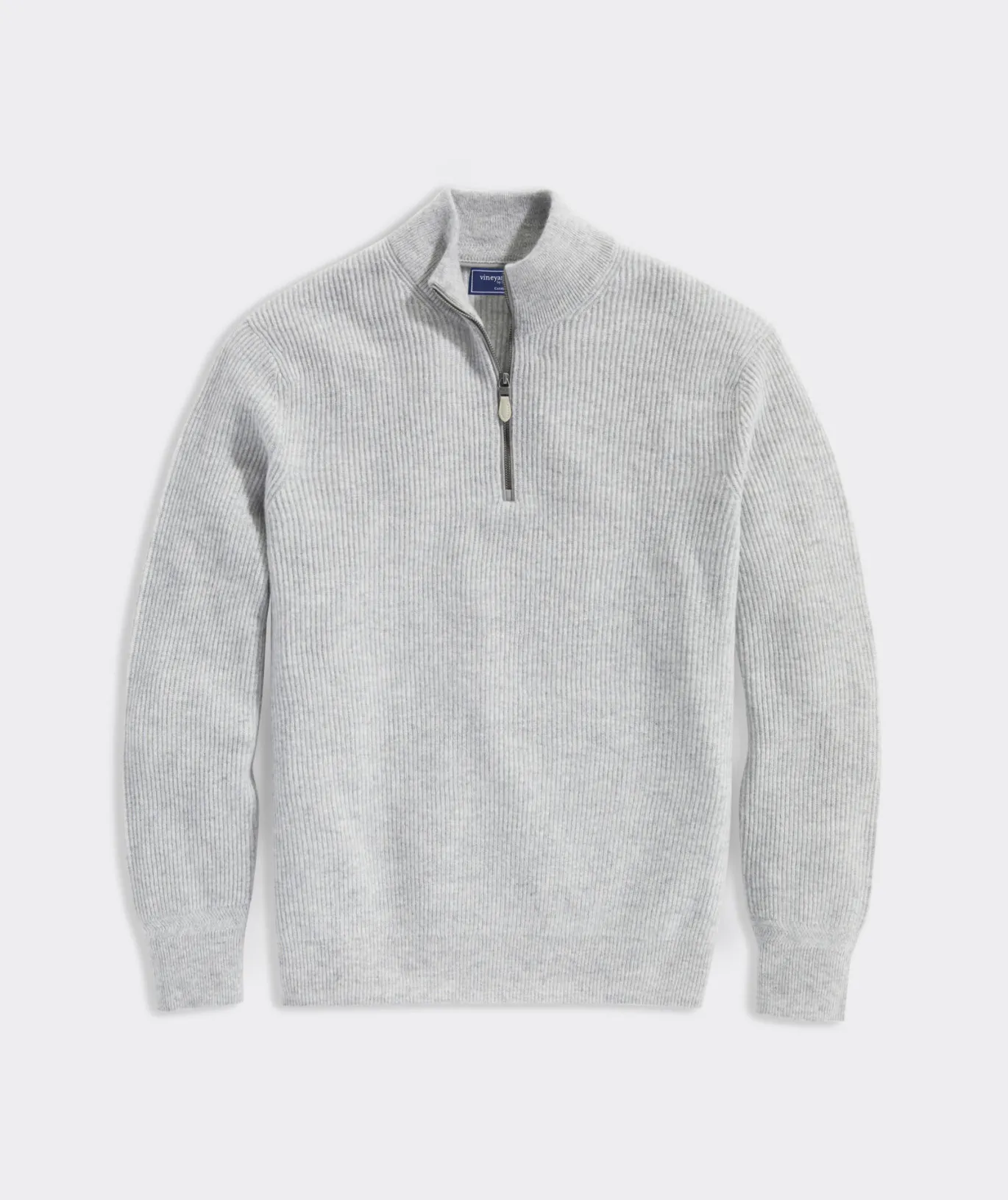 Vineyard Vines Cashmere Fisherman Rib Quarter-Zip Sweater Light Gray Heather Store
