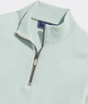 Vineyard Vines Cashmere Fisherman Rib Quarter-Zip Sweater Bleached Aqua New