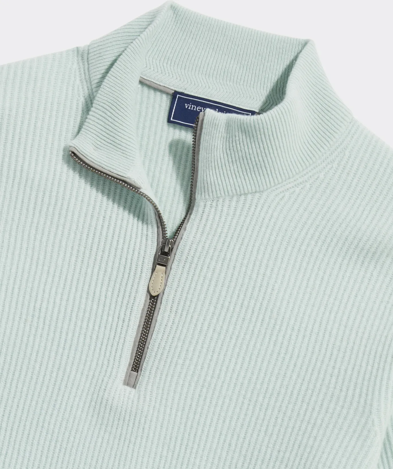 Vineyard Vines Cashmere Fisherman Rib Quarter-Zip Sweater Bleached Aqua New