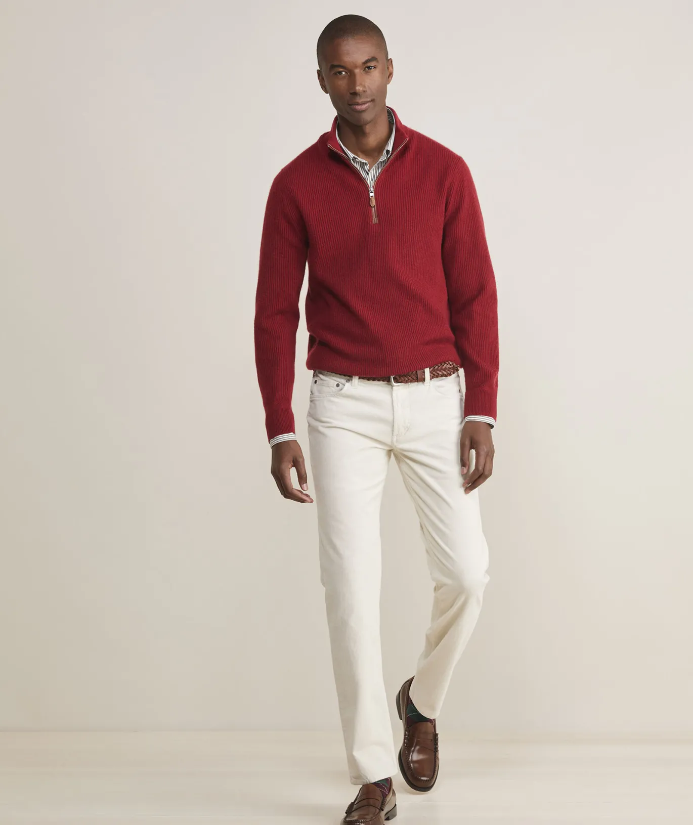 Vineyard Vines Cashmere Fisherman Rib Quarter-Zip Sweater Sangria Best
