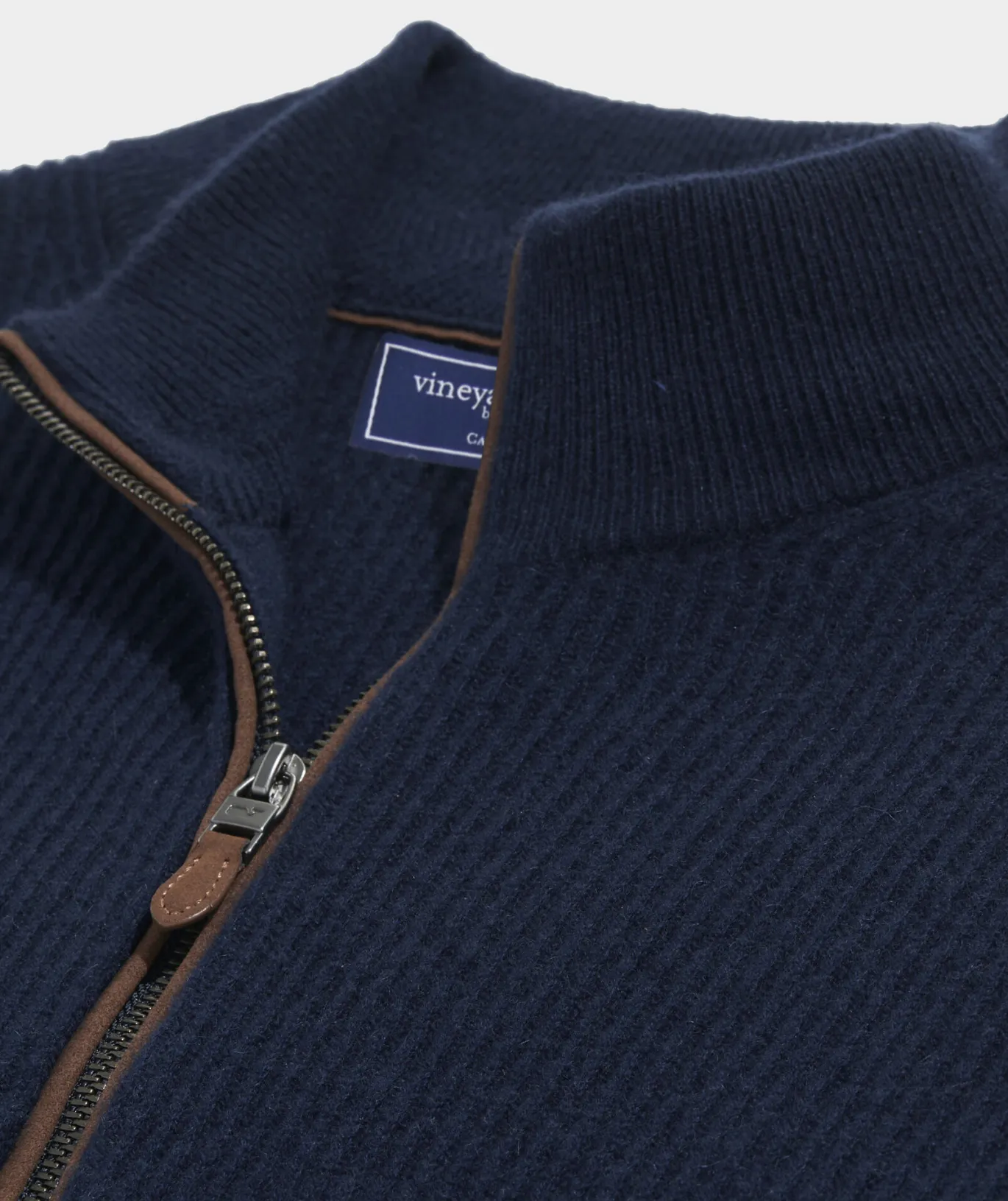 Vineyard Vines Cashmere Fisherman Rib Quarter-Zip Sweater Nautical Navy Store