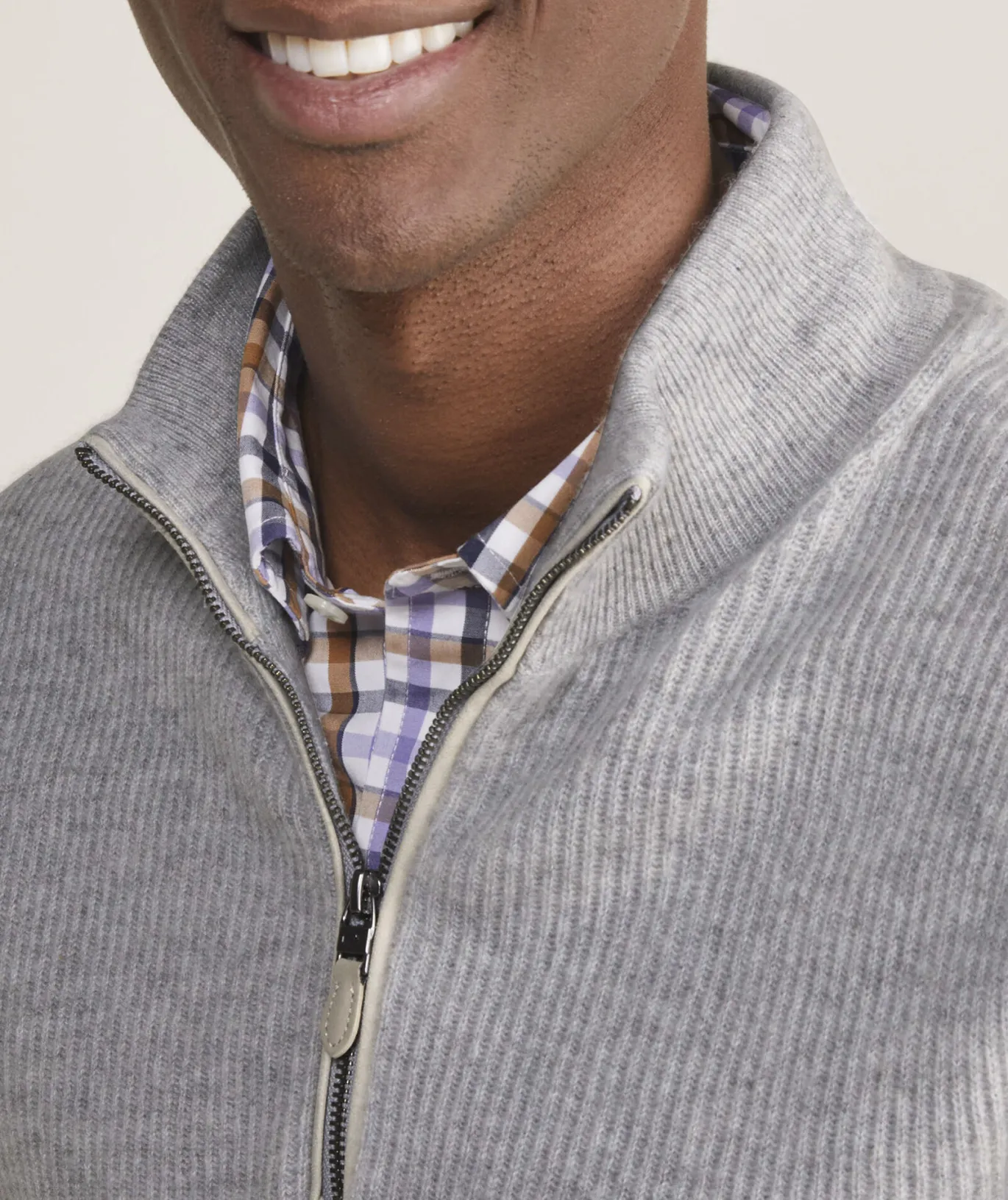Vineyard Vines Cashmere Fisherman Rib Quarter-Zip Sweater Light Gray Heather Store