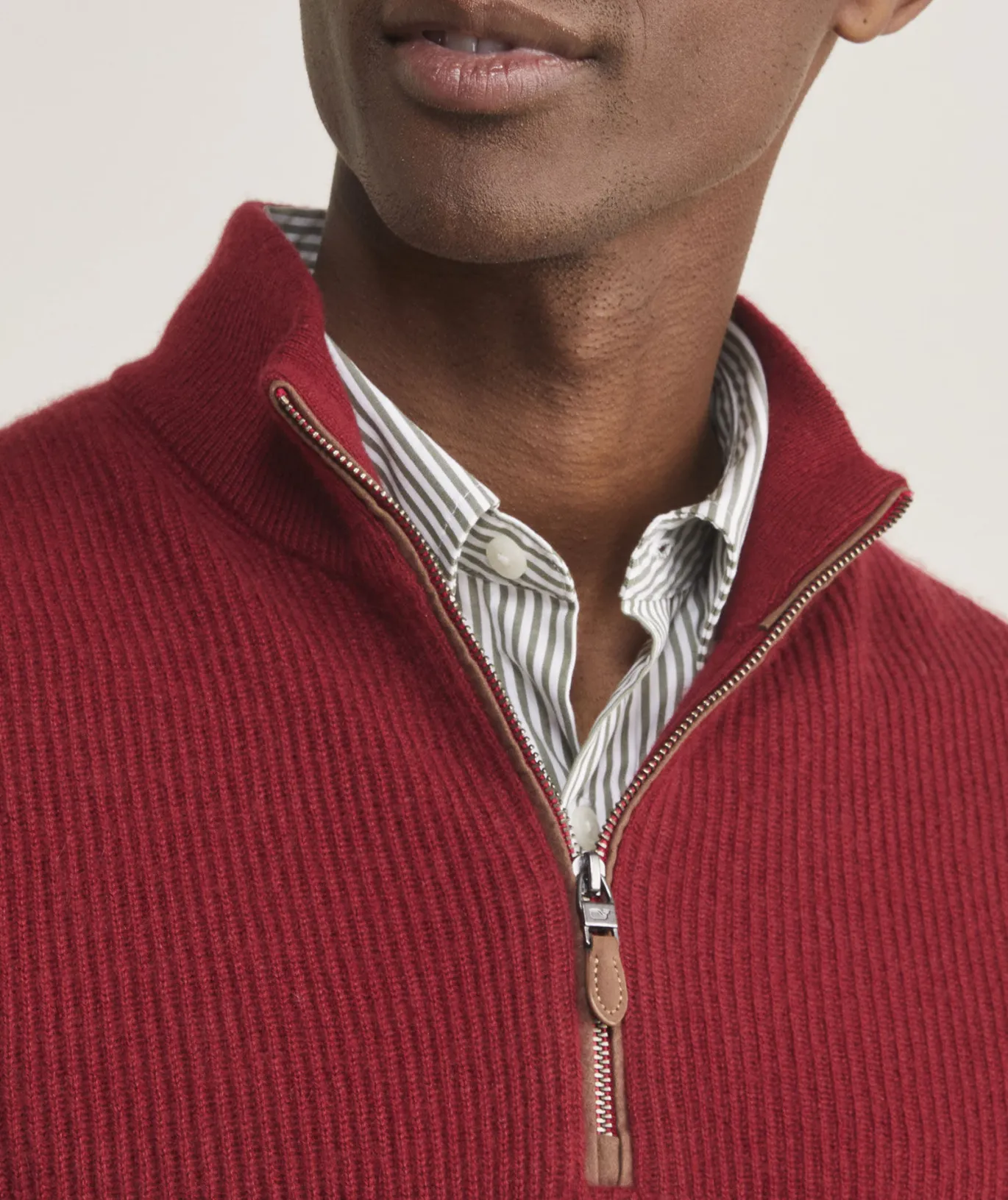 Vineyard Vines Cashmere Fisherman Rib Quarter-Zip Sweater Sangria Best