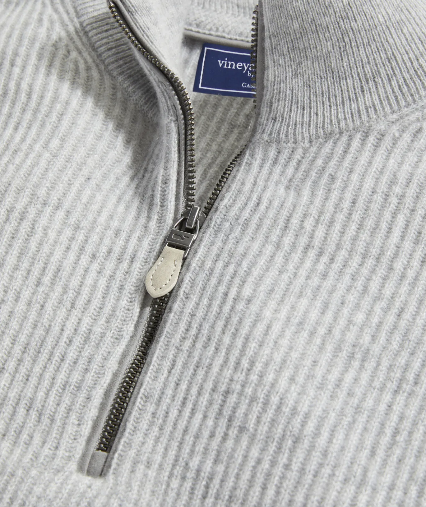 Vineyard Vines Cashmere Fisherman Rib Quarter-Zip Sweater Light Gray Heather Store