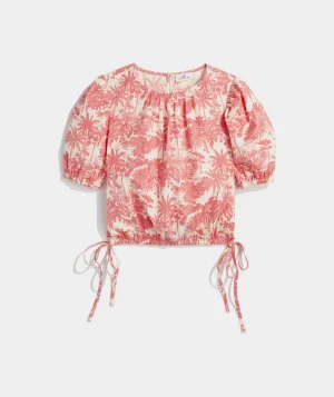 Vineyard Vines Cinched Puff-Sleeve Top Papaya Punch Hot