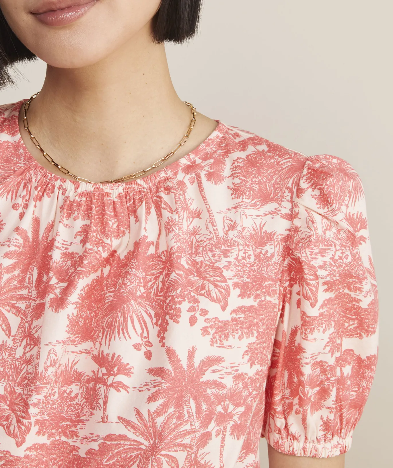 Vineyard Vines Cinched Puff-Sleeve Top Papaya Punch Hot