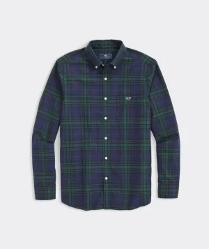 Vineyard Vines Cotton Twill Blackwatch Shirt Plaid- Green Flash Sale