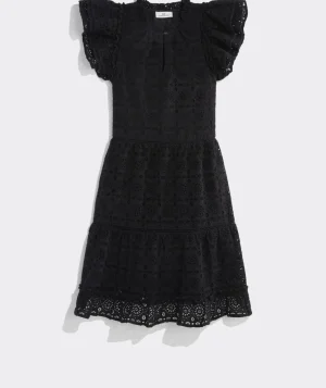 Vineyard Vines Eyelet Tiered Ruffle Dress Jet Black Hot
