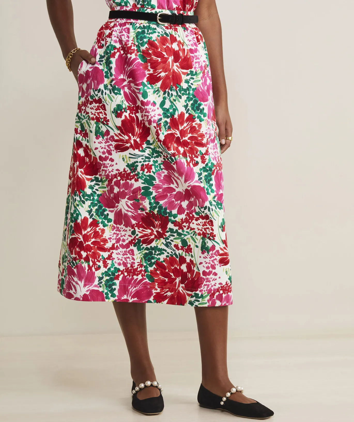 Vineyard Vines Faille Midi Skirt Brush Floral - Marsh Outlet