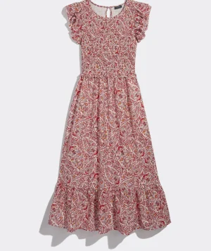 Vineyard Vines Fenwick Paisley Smocked Midi Dress Paisley -Marshmallow Discount