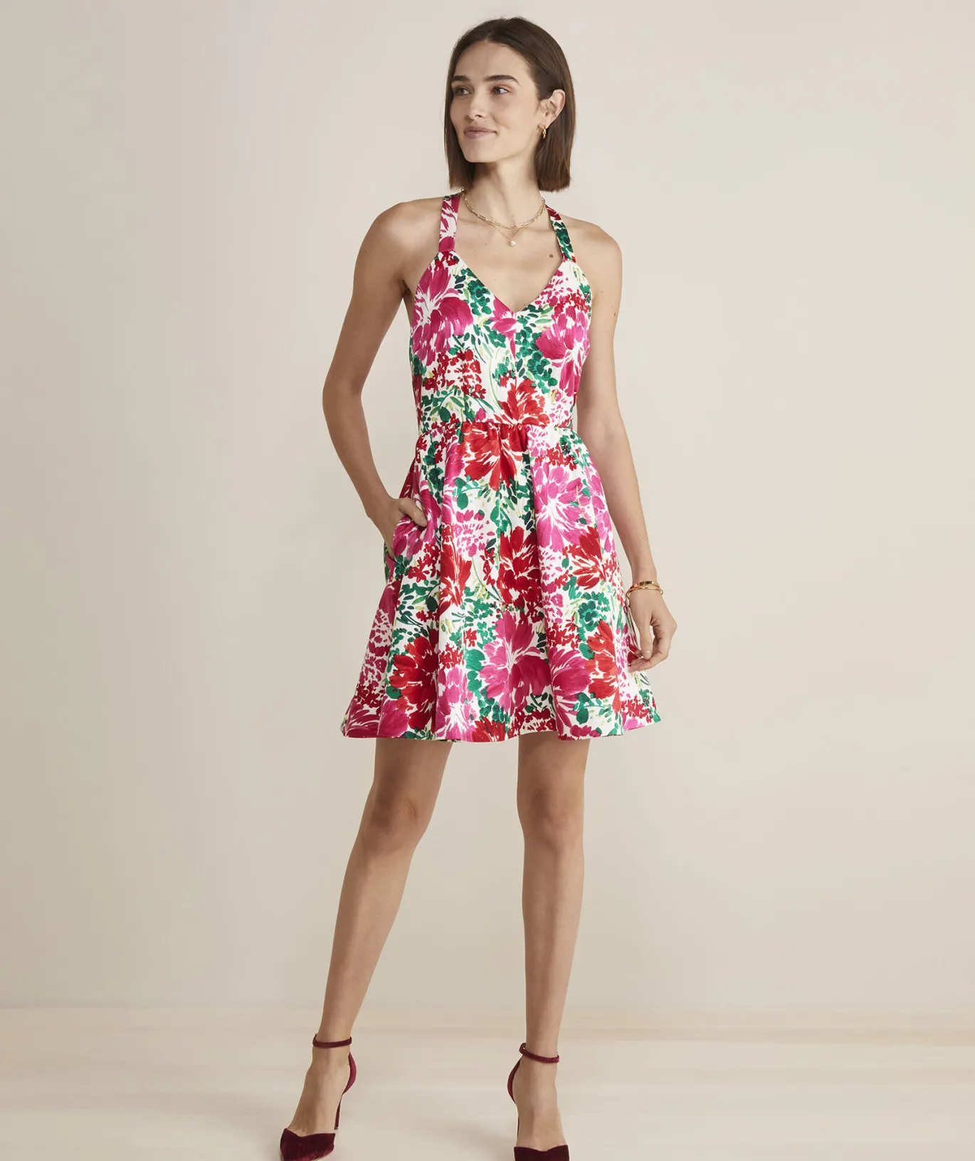 Vineyard Vines Fit & Flare Mini Dress Brush Floral - Marsh Sale