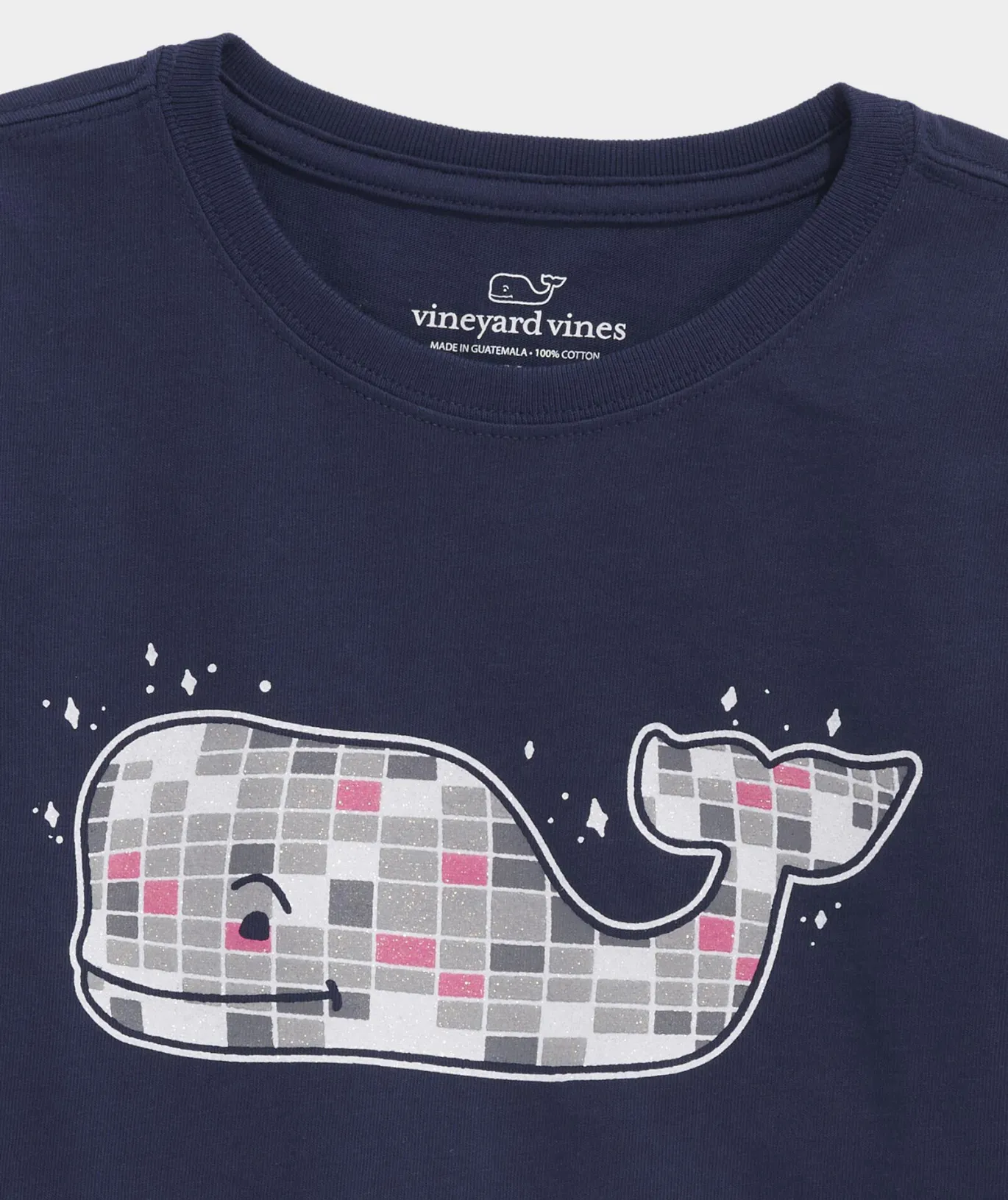 Vineyard Vines Girls' Glitter Ski Whale Long-Sleeve Pocket Tee Calm Waters Hot