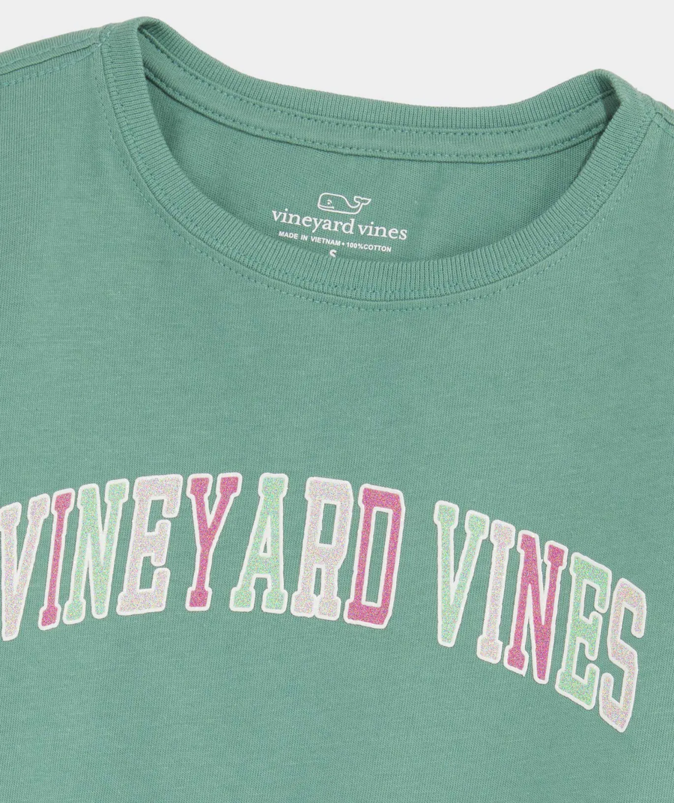 Vineyard Vines Girls' Glitter St. Patrick's Day Whale Long-Sleeve Pocket Tee Gumdrop Hot