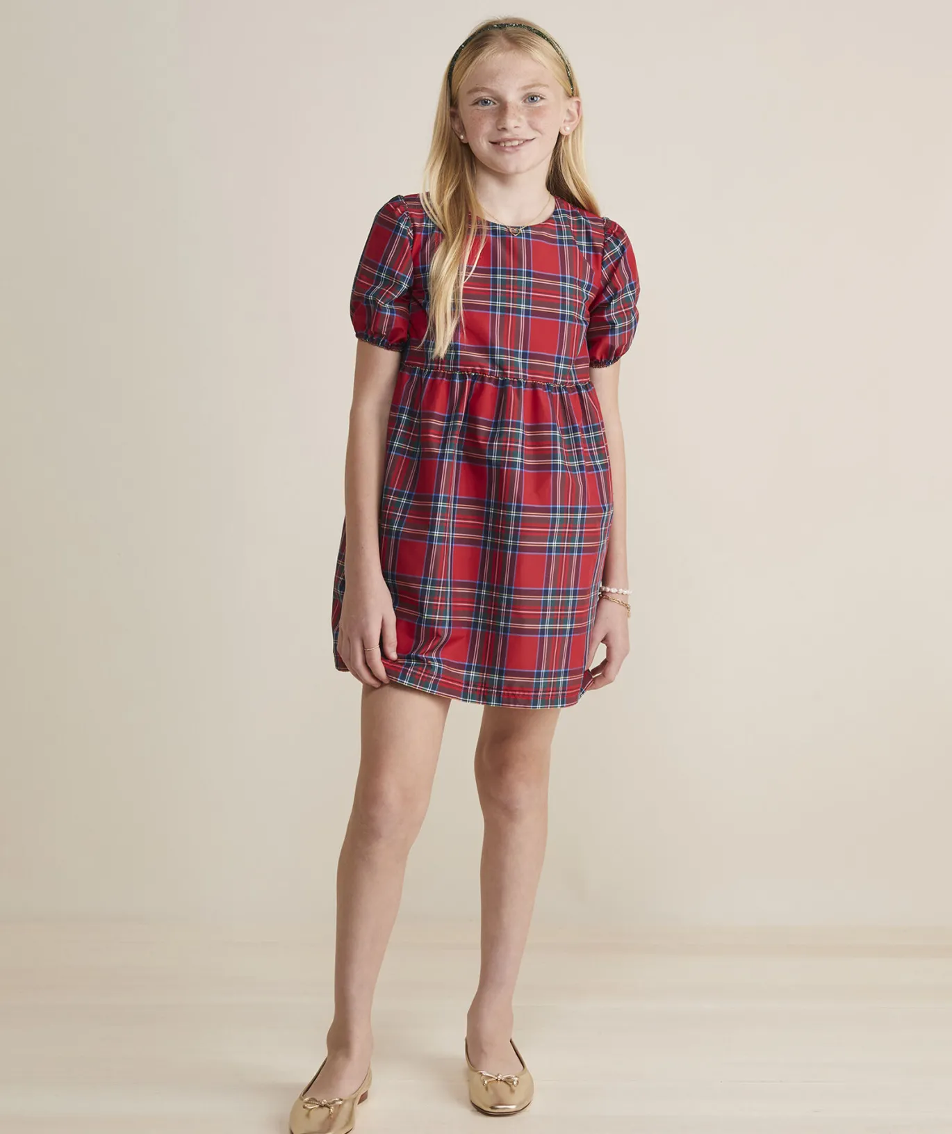 Vineyard Vines Girls' Printed Pleated Dress SplatterFoil-Sangria Clearance