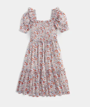 Vineyard Vines Girls' Smocked Waist Dress White Cap Cheap