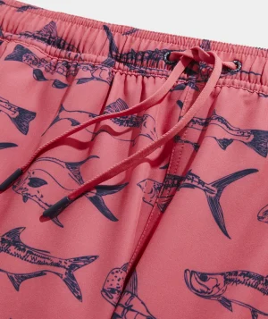 Vineyard Vines 5 Inch Printed Chappy Swim Trunks Outln Fish Jetty Red Online