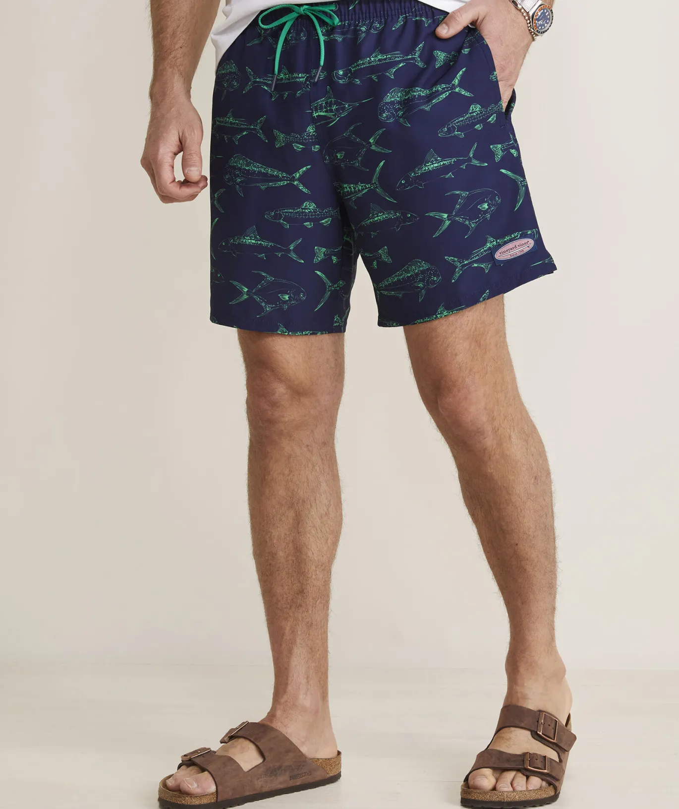Vineyard Vines 7 Inch Printed Chappy Swim Trunks Outline Fish Navy Online