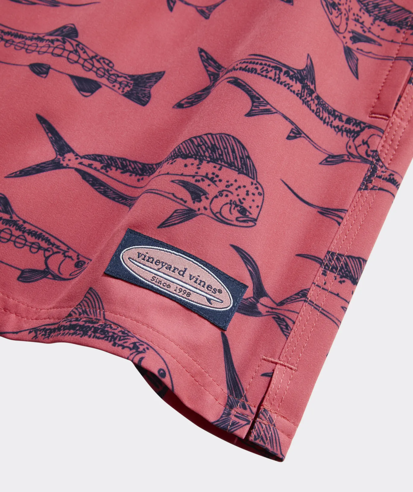 Vineyard Vines 5 Inch Printed Chappy Swim Trunks Outln Fish Jetty Red Online