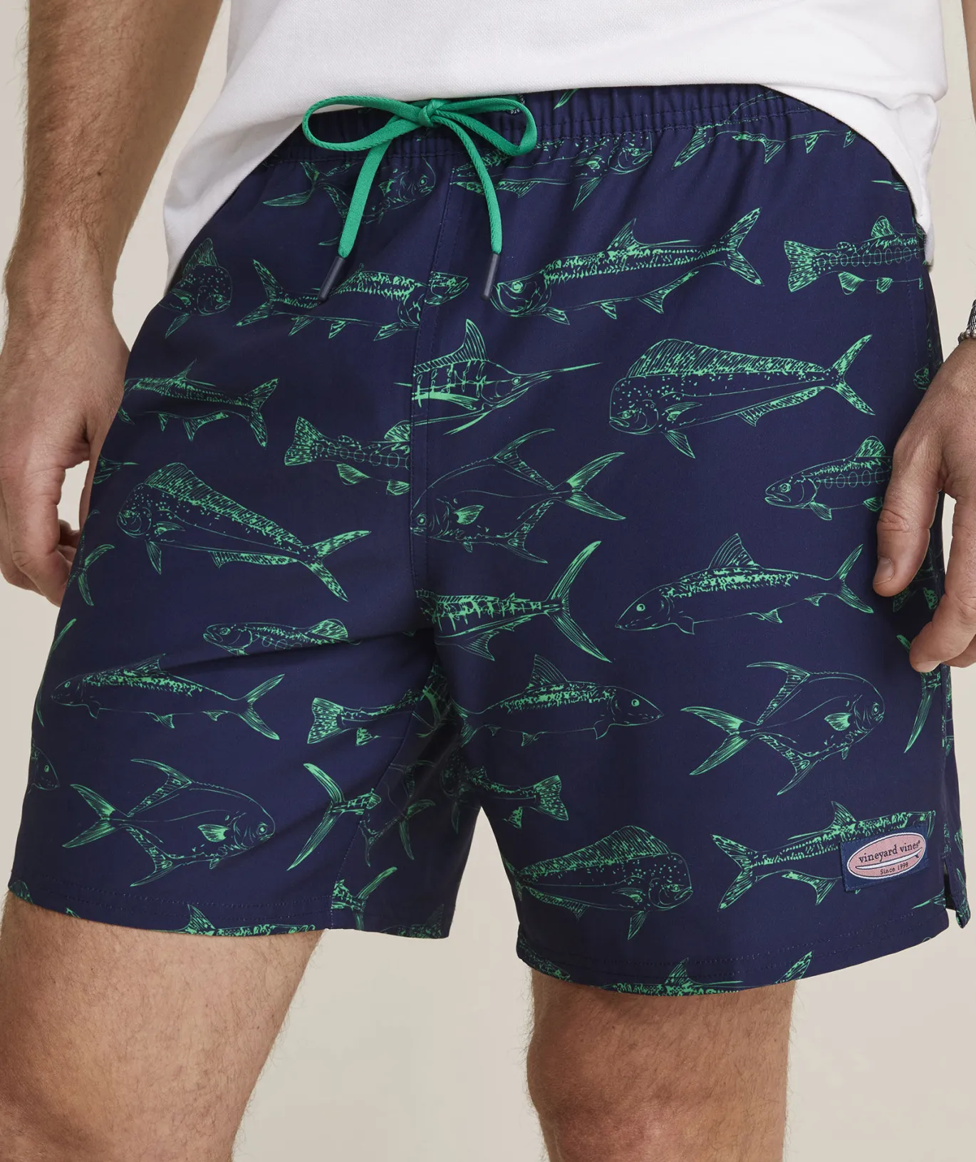 Vineyard Vines 7 Inch Printed Chappy Swim Trunks Outline Fish Navy Online