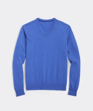 Vineyard Vines Lightweight Cashmere V-Neck Sweater Hull Blue Fashion