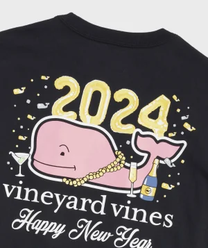 Vineyard Vines 2024 NYE Whale Long-Sleeve Tee Jet Black Hot