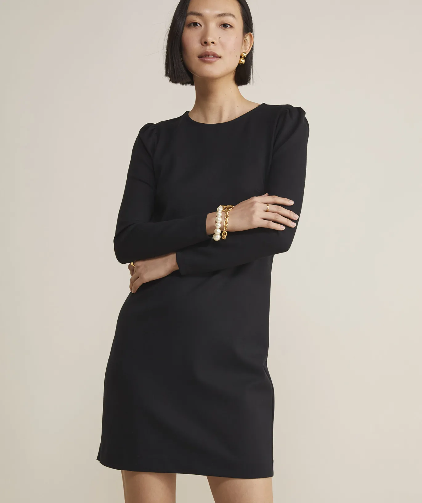 Vineyard Vines Ponte Puff-Sleeve Dress Jet Black New