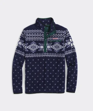 Vineyard Vines Printed Harbor Fleece Quarter-Snap Nautical Navy Cheap