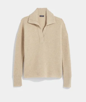 Vineyard Vines Ribbed Cashmere Polo Sweater Marshmallow Hot