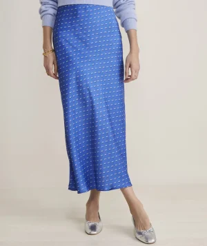 Vineyard Vines Satin Midi Slip Skirt Provence Geo - Blue Flash Sale