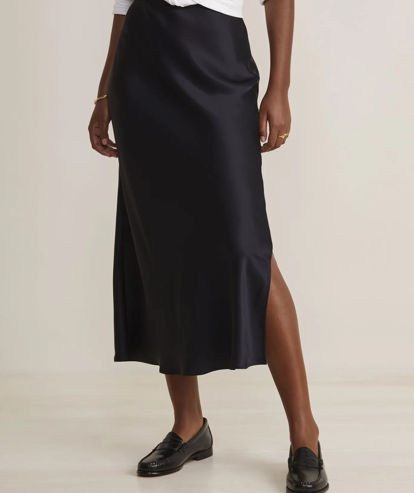 Vineyard Vines Satin Midi Slip Skirt Jet Black Flash Sale