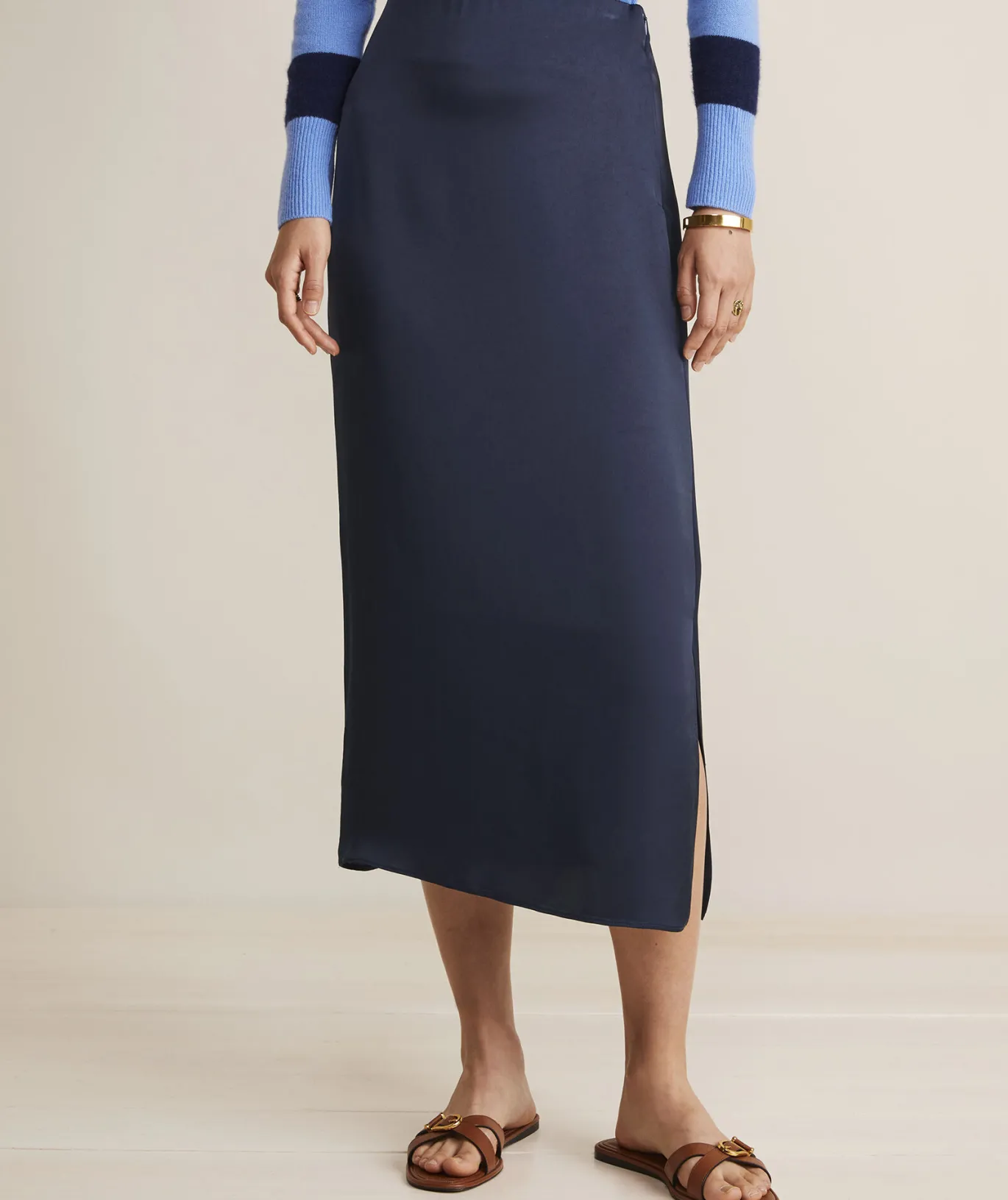 Vineyard Vines Satin Midi Slip Skirt Nautical Navy Best
