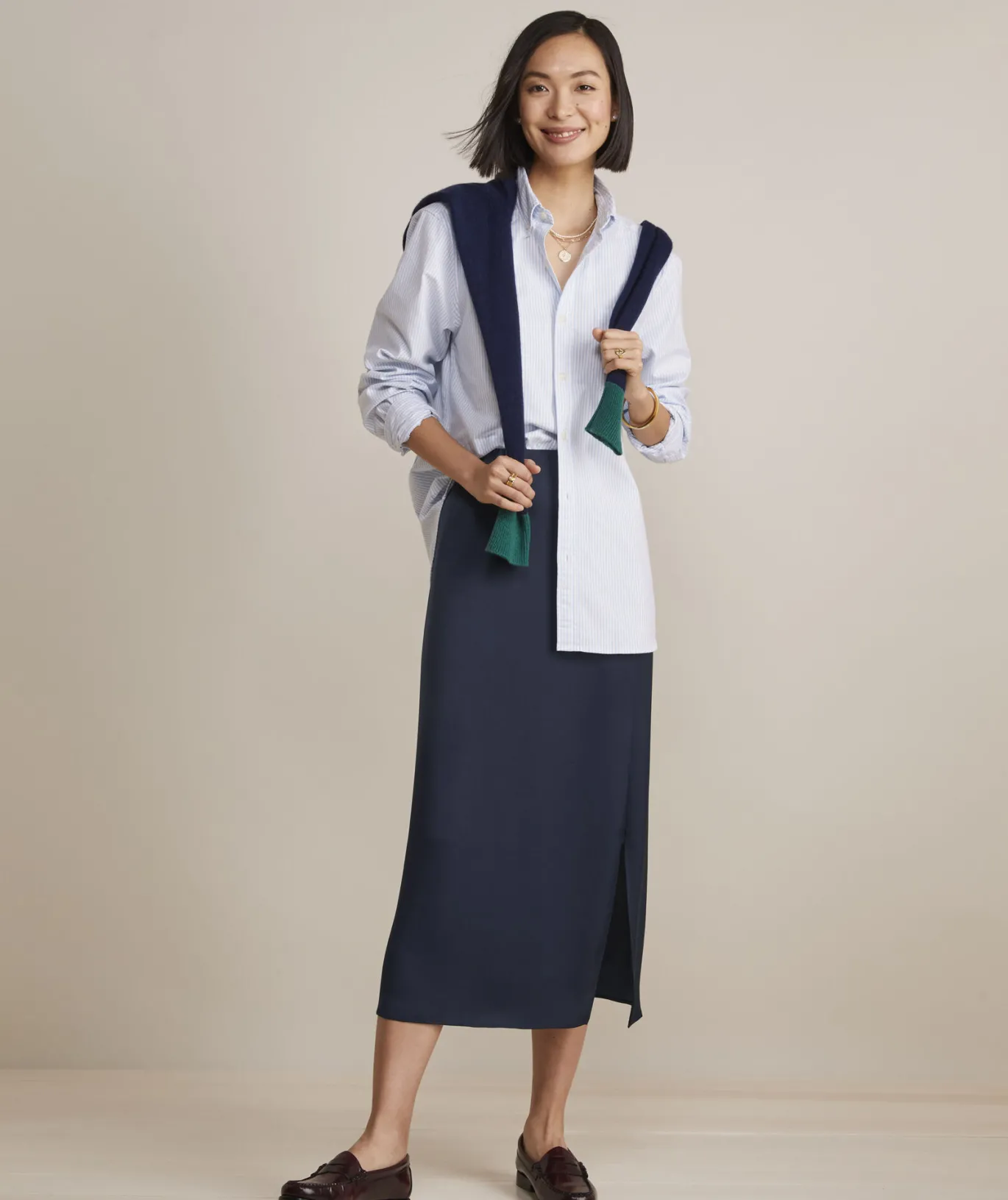 Vineyard Vines Satin Midi Slip Skirt Nautical Navy Best