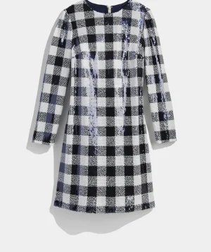 Vineyard Vines Sequin Check Dress Sequin Gingham-Navy Clearance