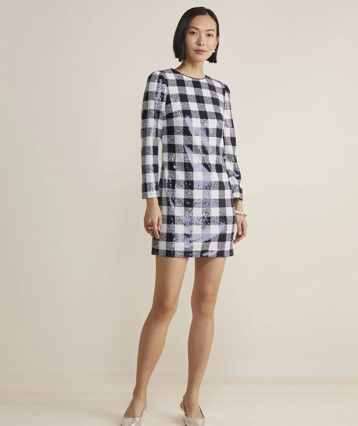 Vineyard Vines Sequin Check Dress Sequin Gingham-Navy Clearance