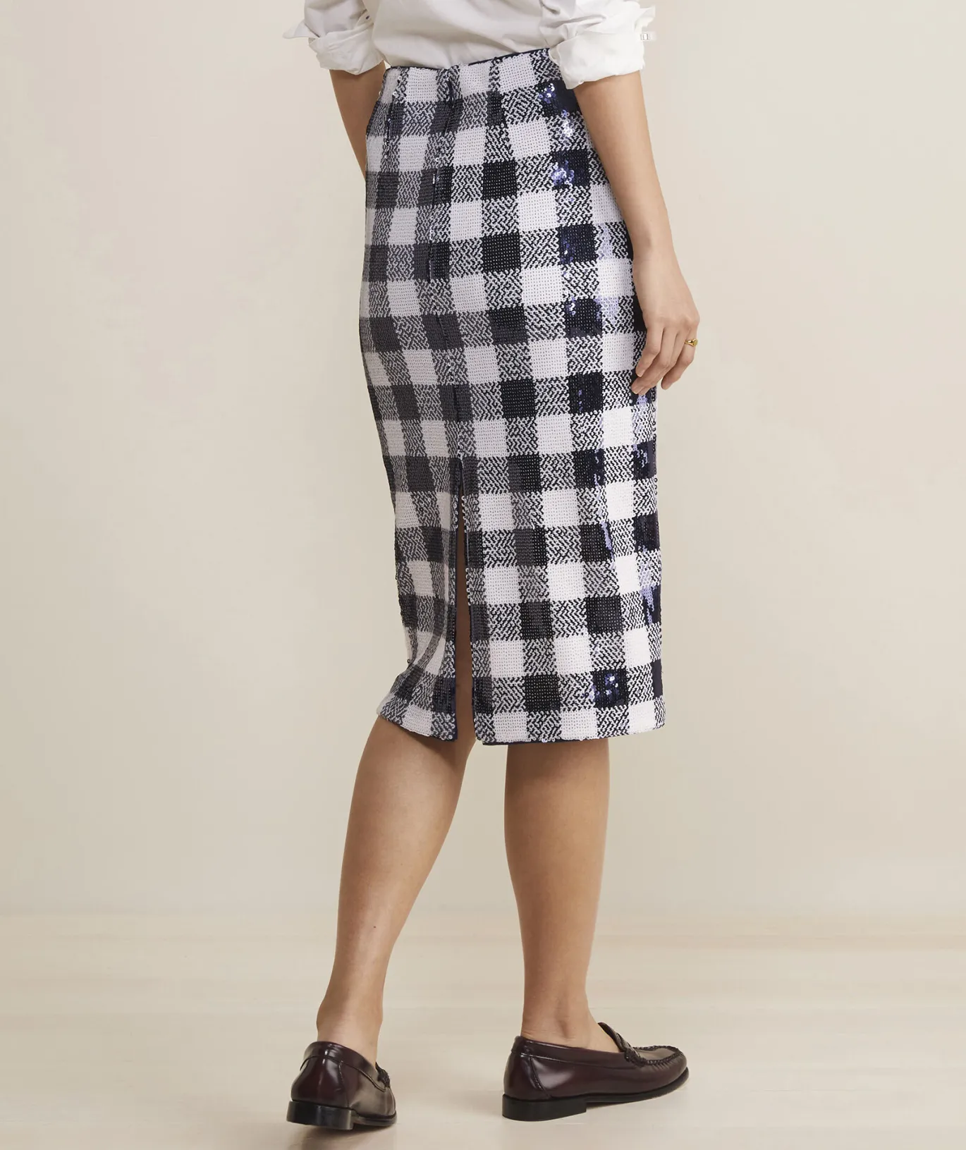 Vineyard Vines Sequin Check Midi Skirt Sequin Gingham-Navy New