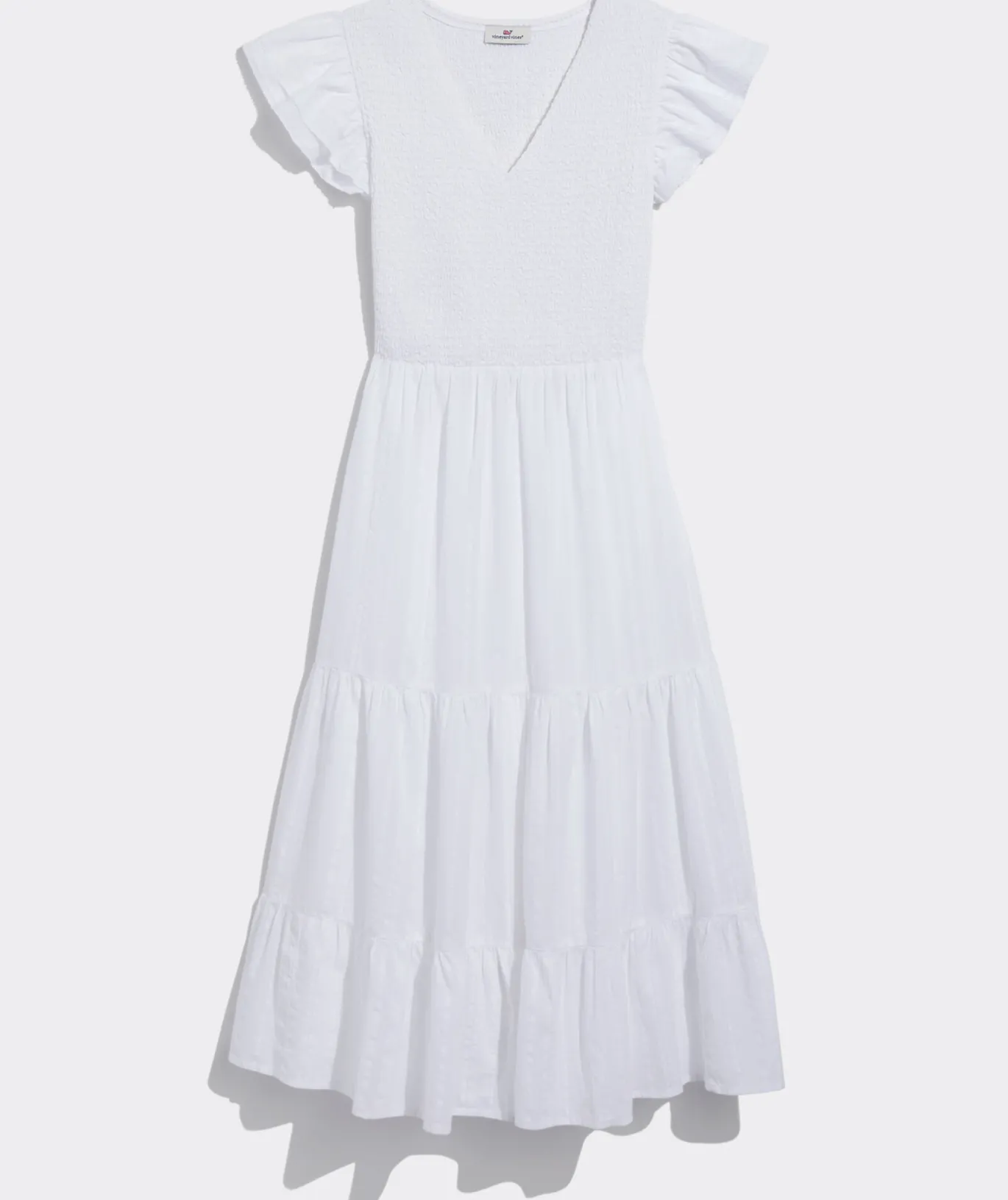 Vineyard Vines Smocked V-Neck Midi Dress White Cap Fashion