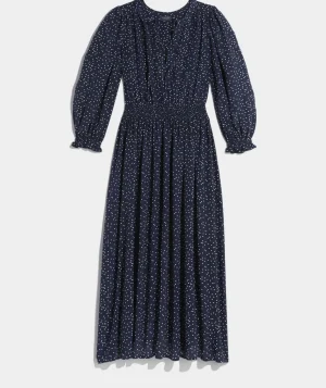 Vineyard Vines Smocked Waist Maxi Dress Scattered Dot - Navy Shop