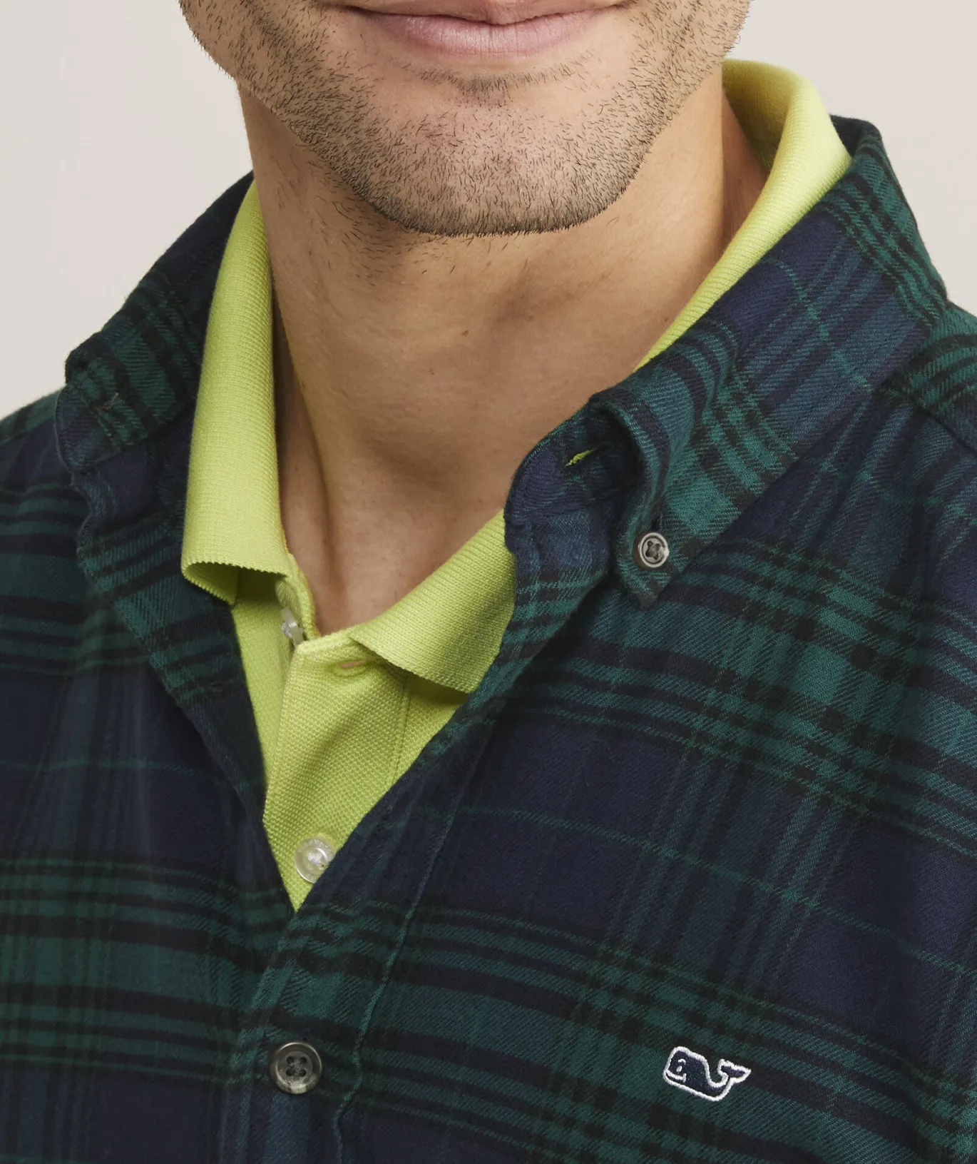 Vineyard Vines Stretch Flannel Blackwatch Shirt Plaid- Green Cheap