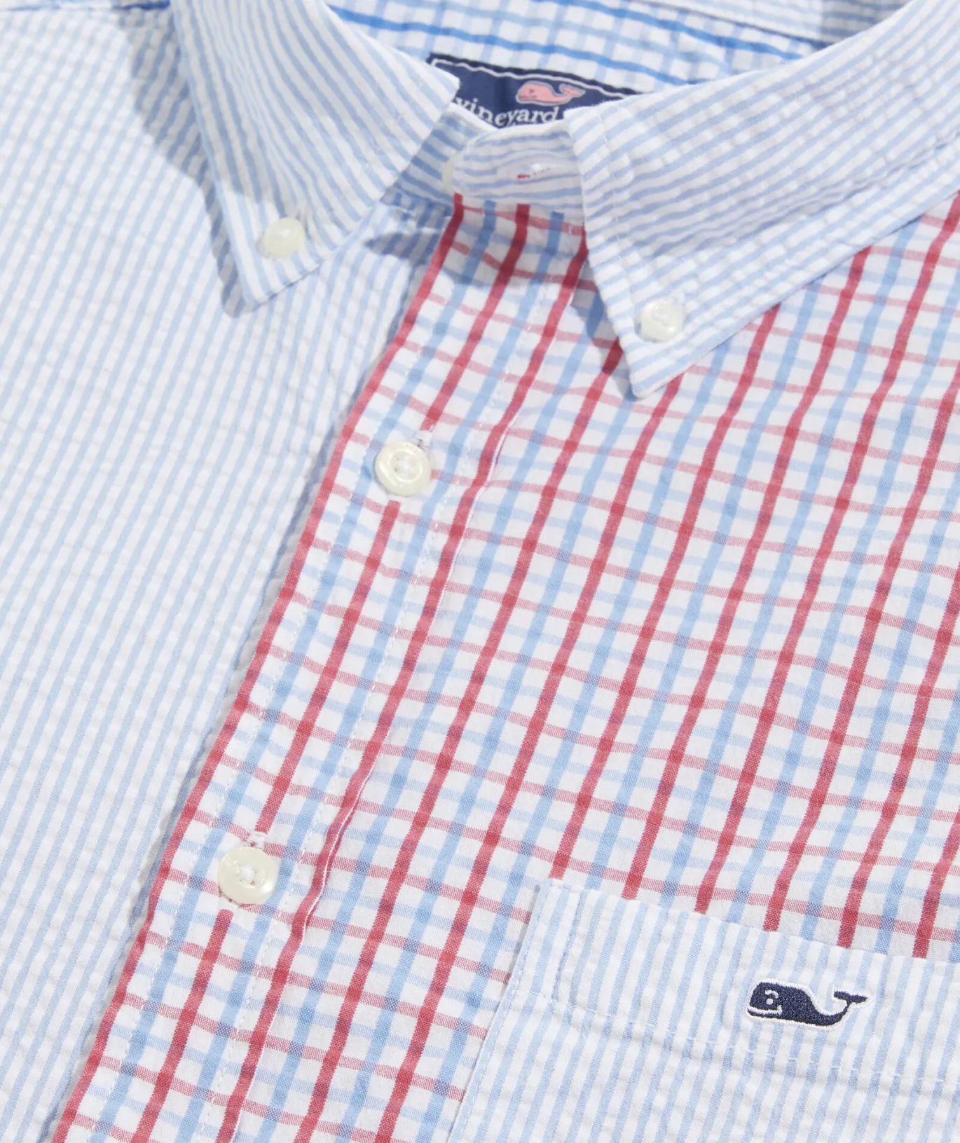 Vineyard Vines Stretch Seersucker Mixed Shirt Sailors Red Flash Sale