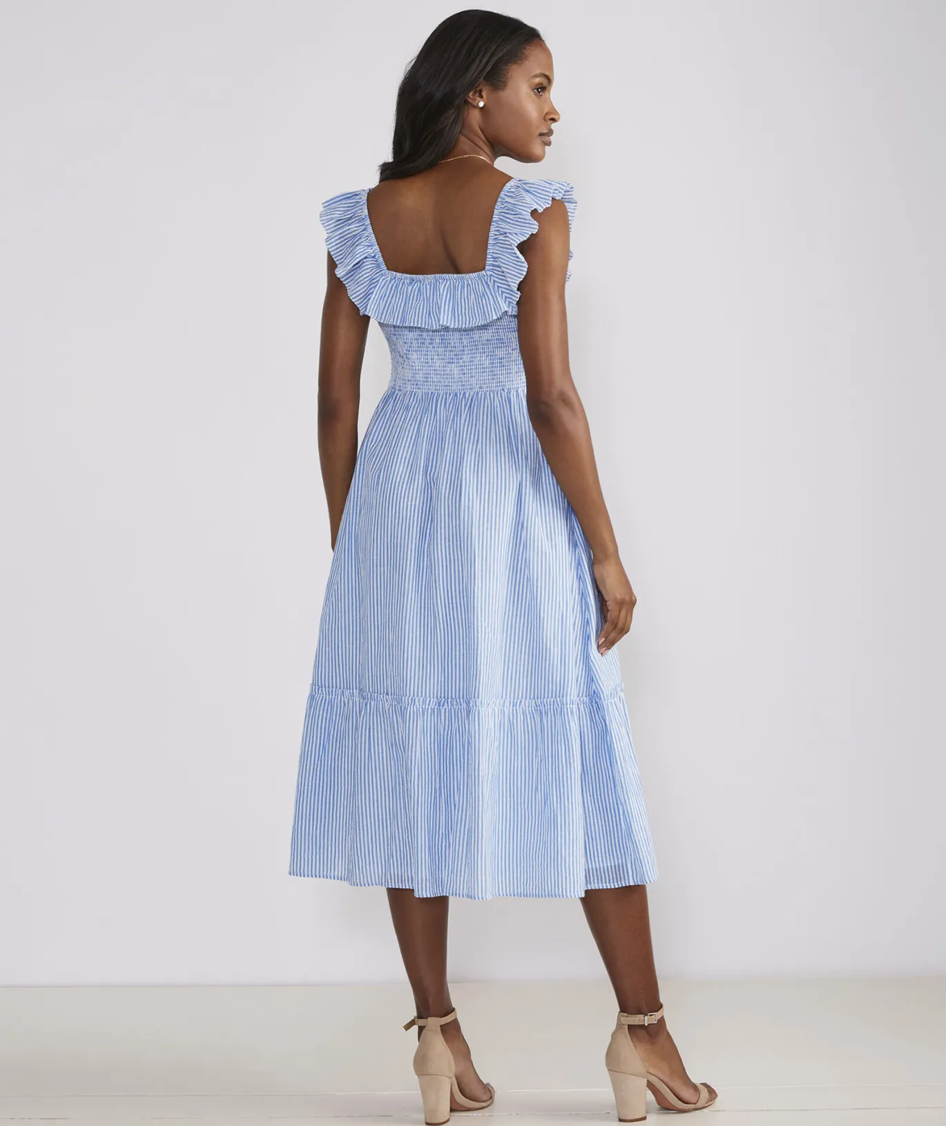 Vineyard Vines Striped Smocked Midi Dress Feeder - Hull Blue Flash Sale