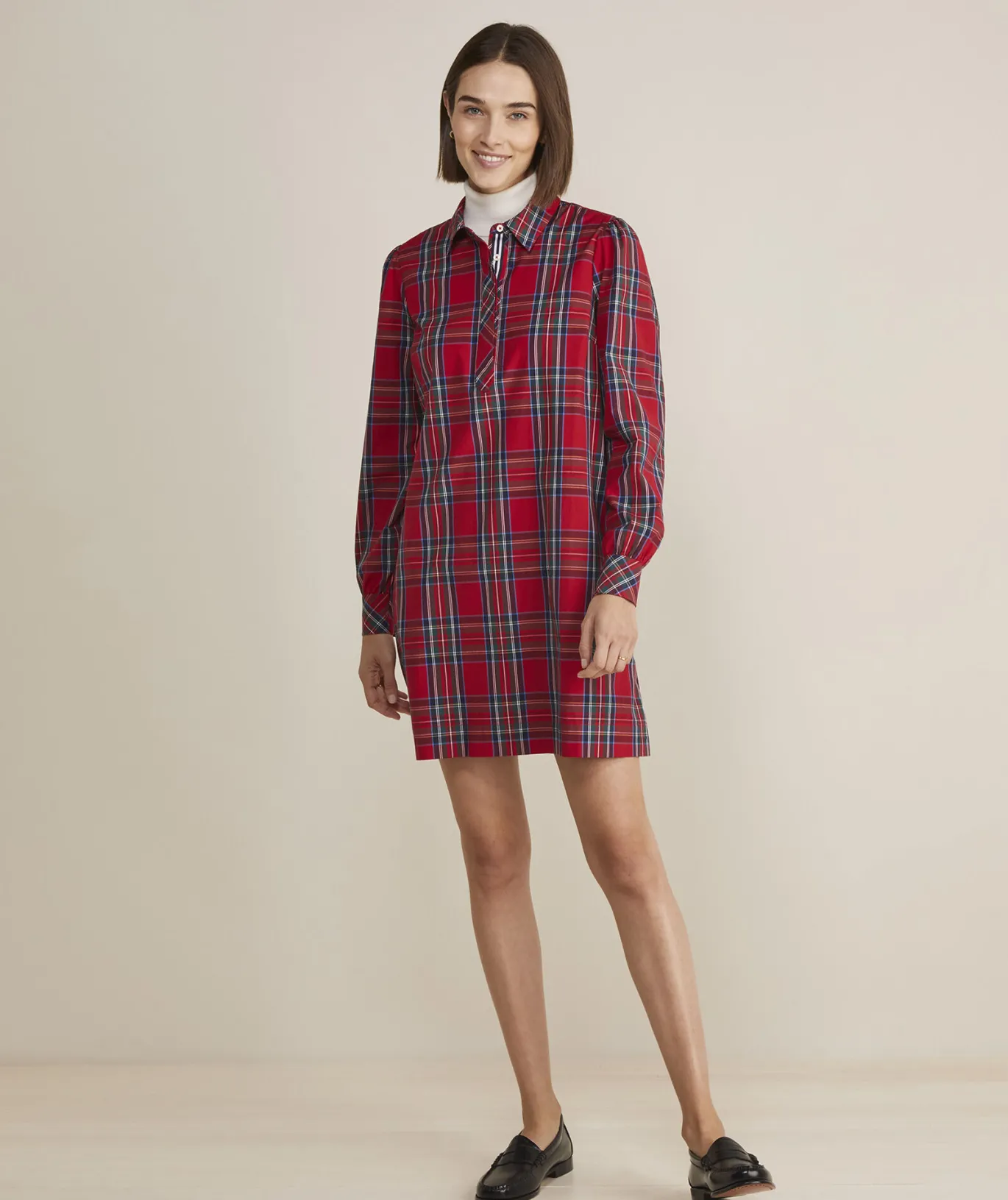 Vineyard Vines Tartan Poplin Popover Dress Royal Stewart - Red Hot