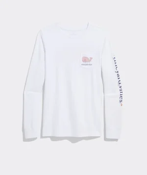 Vineyard Vines Watercolor Mrs. Claus Whale Long-Sleeve Pocket Tee White Cap Cheap